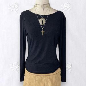 Early 2000's Black Soft Whimsygoth Beaded Sequin Long sleeve Top S